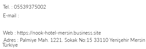 Nook Hotel Mersin telefon numaralar, faks, e-mail, posta adresi ve iletiim bilgileri